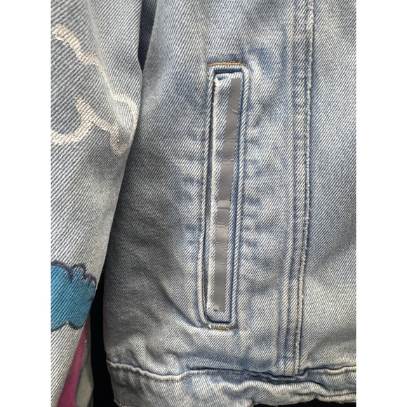 MTV Jacket Mens‎ XL Light Wash Denim Trucker Graphic Painted Sleeves H&M Divided - Picture 11 of 16